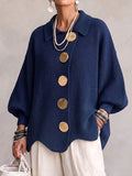 byDiaan | Isadora - Oversize Cardigan med Krage och Stora Metallknappar