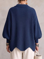 byDiaan | Isadora - Oversize Cardigan med Krage och Stora Metallknappar