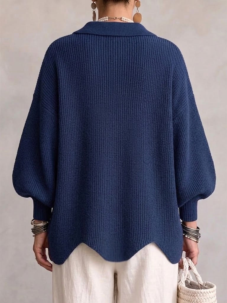 byDiaan | Isadora - Oversize Cardigan med Krage och Stora Metallknappar